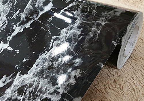 Faux Black Marble Contact Paper Adhesive Backing Film Peel and Stick Marble Shelf Liner for Kitchen Countertop Cabinets Backsplash Crafts Projects (24 by 117 Inches)