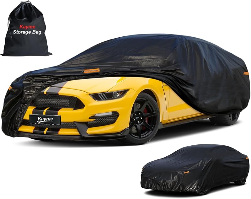 7 Layers Waterproof Car Cover for Ford Mustang/Shelby 1964-2026 | Thick heavy‑weight composite fabric, all‑weather wind‑dust‑UV protection, inner cotton layer shields vehicle paint