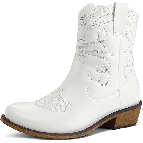 mysoft Women's Fashion Western Cowboy Ankle Boots Short Cowgirl Low Heel Booties