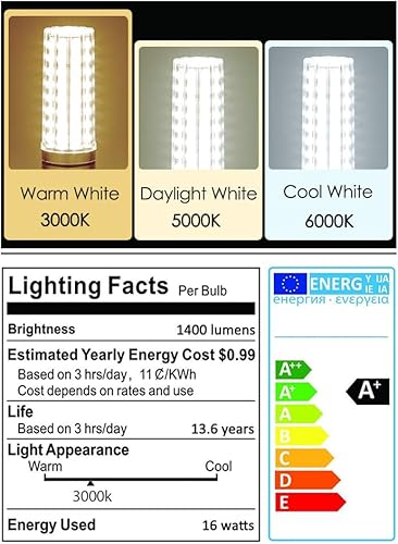 Miniatura 9 de Bombillas LED E12, bombilla LED de candelabro de 16 W, equivalente a 120 W, 1400 lm CRI 85+, protección ocular, luz blanca cálida de 3000 K, base