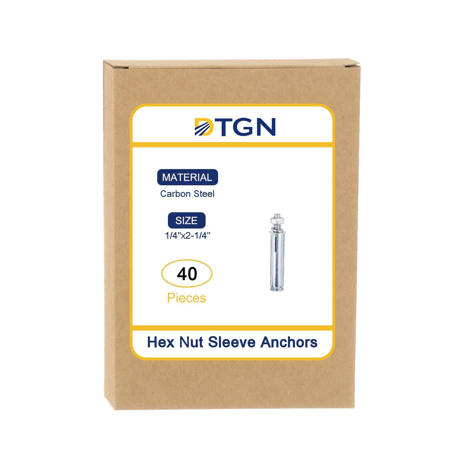 DTGN Tasselli esagonali da 1/4" x 2-1/4", confezione da 40, ideali per pareti in mattoni a secco in calcestruzzo, acciaio al carbonio, argento