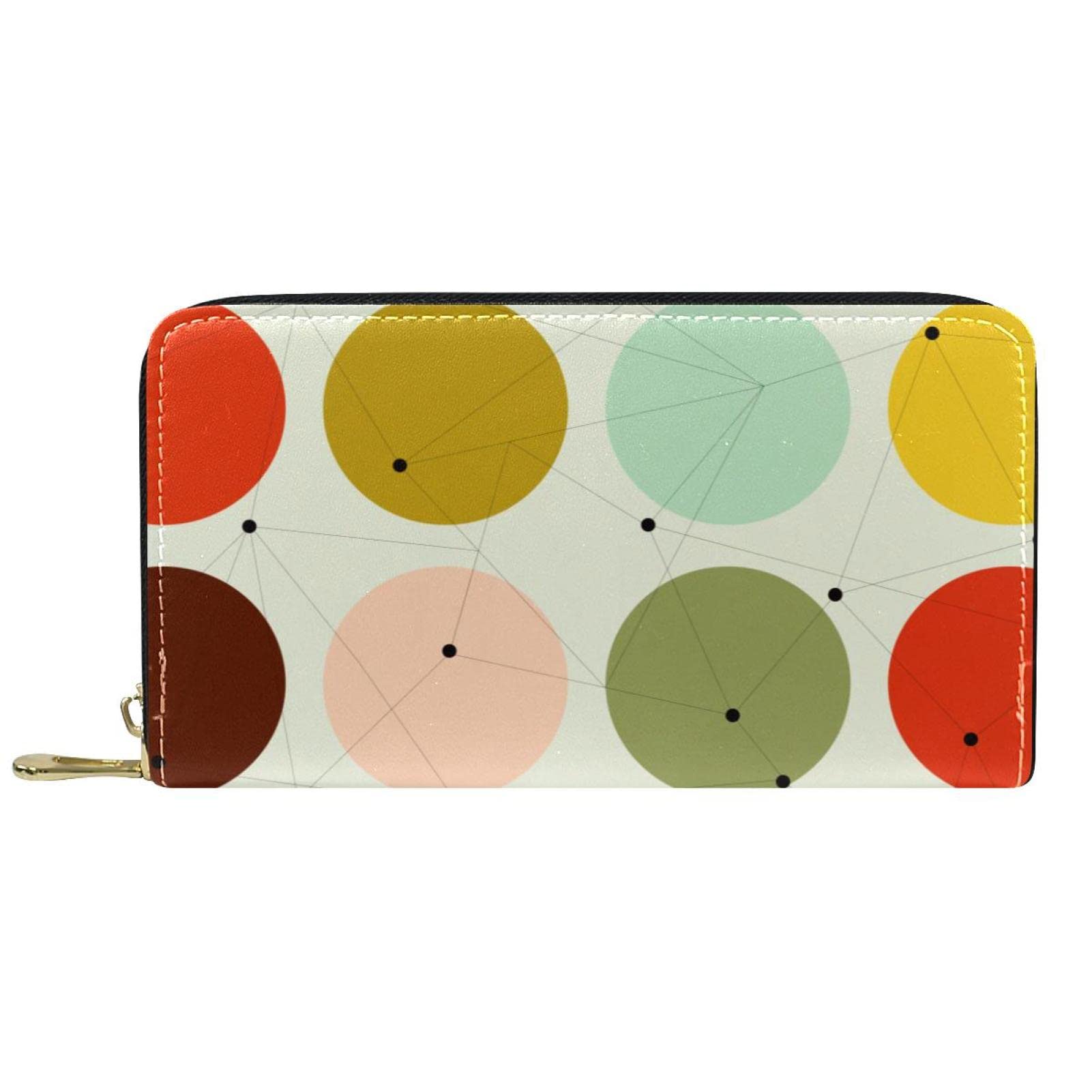 Cartera larga de cuero con cremallera geométrica patrón de arte personalizado, Varios colores, 20.5x2.5x11.5cm/8.07x1x4.53 in, Classic
