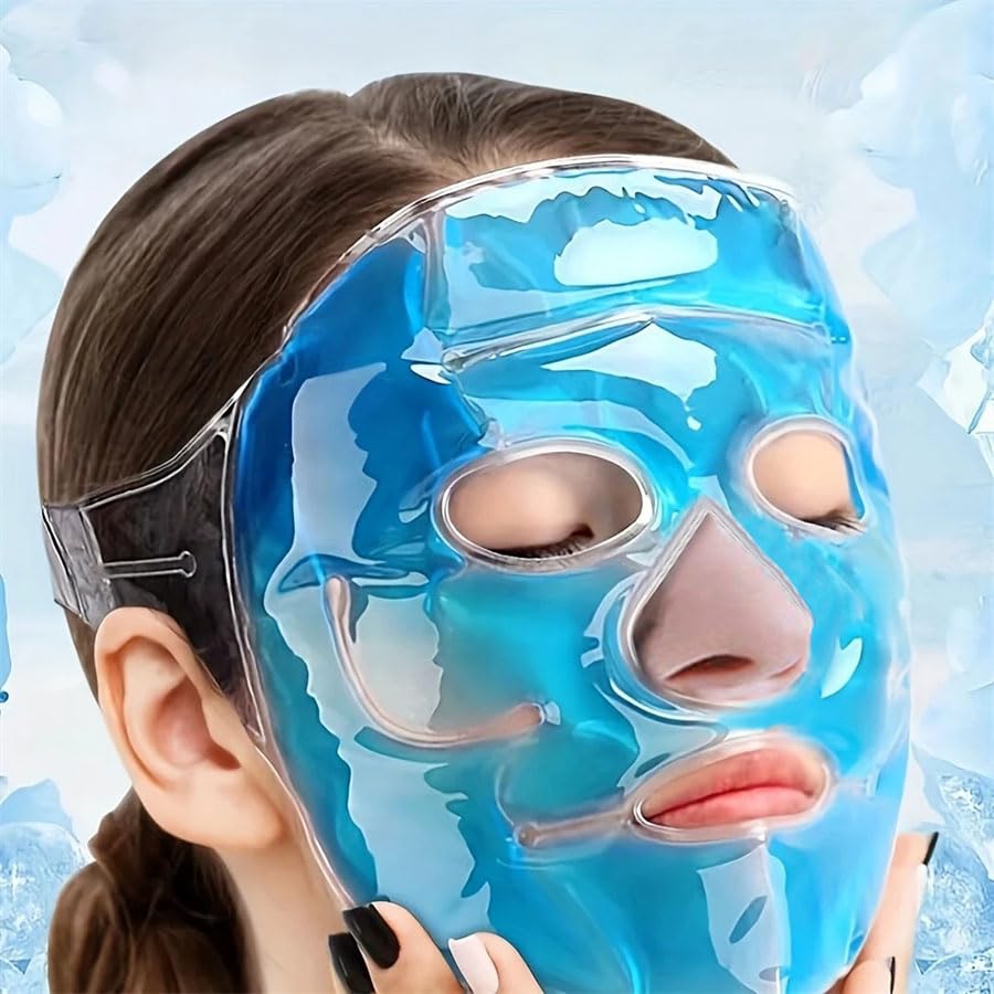 Reusable Gel Face Mask, Hot Cold Compress Pack, Blue, Non-Toxic Gel Material, for Facial Puffiness, Dark Circles, Headaches, Stress Relief, Spa Treatment