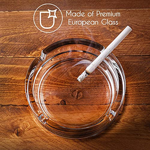 Image of NeWine Italian Premium Glass Ashtray | Tabletop Ash Tray for Indoor & Outdoor Use | Home Decor Ashtray | Hard Glass | BPA Free (Classic Round)