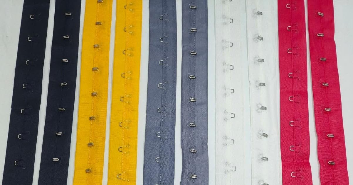 Readymade Blouse Hookpatti Combo 5 Meter, 5 Colors | 1 Meter Each Color, Free Pearl Pin Included, Stitched Hook & Eye Tape, For Blouse & Dress, Navy, Grey, Pink, Yellow-image-18