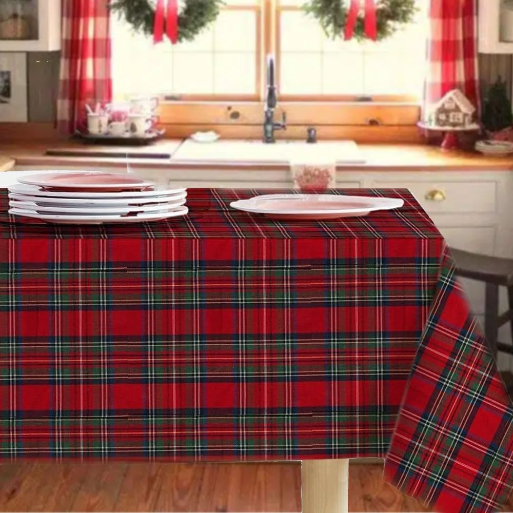 Nappe de Noël Natalina, tissu écossais avec fil Lurex, fabriquée en Italie, Nappe de Noël à carreaux avec ornement coton et polyester, disponible en plusieurs couleurs et tailles (A-rouge, 140 x 450)