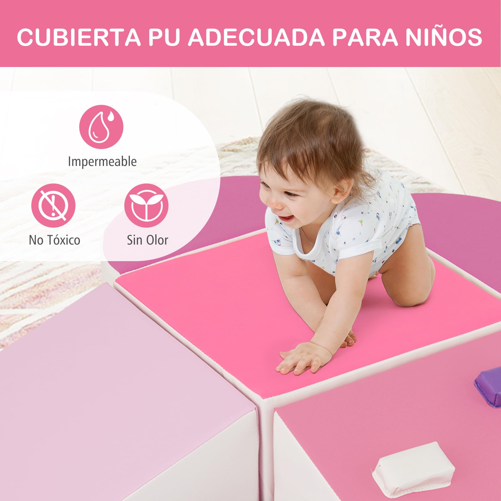 GOPLUS 6 Bloques de Construcción de Espuma para Niños, Juego de Aprendizaje para 1+ Años, Piezas de Motricidad para Bebés con Diferentes Formas y Colores, Juguetes Educativos (Rosa)
