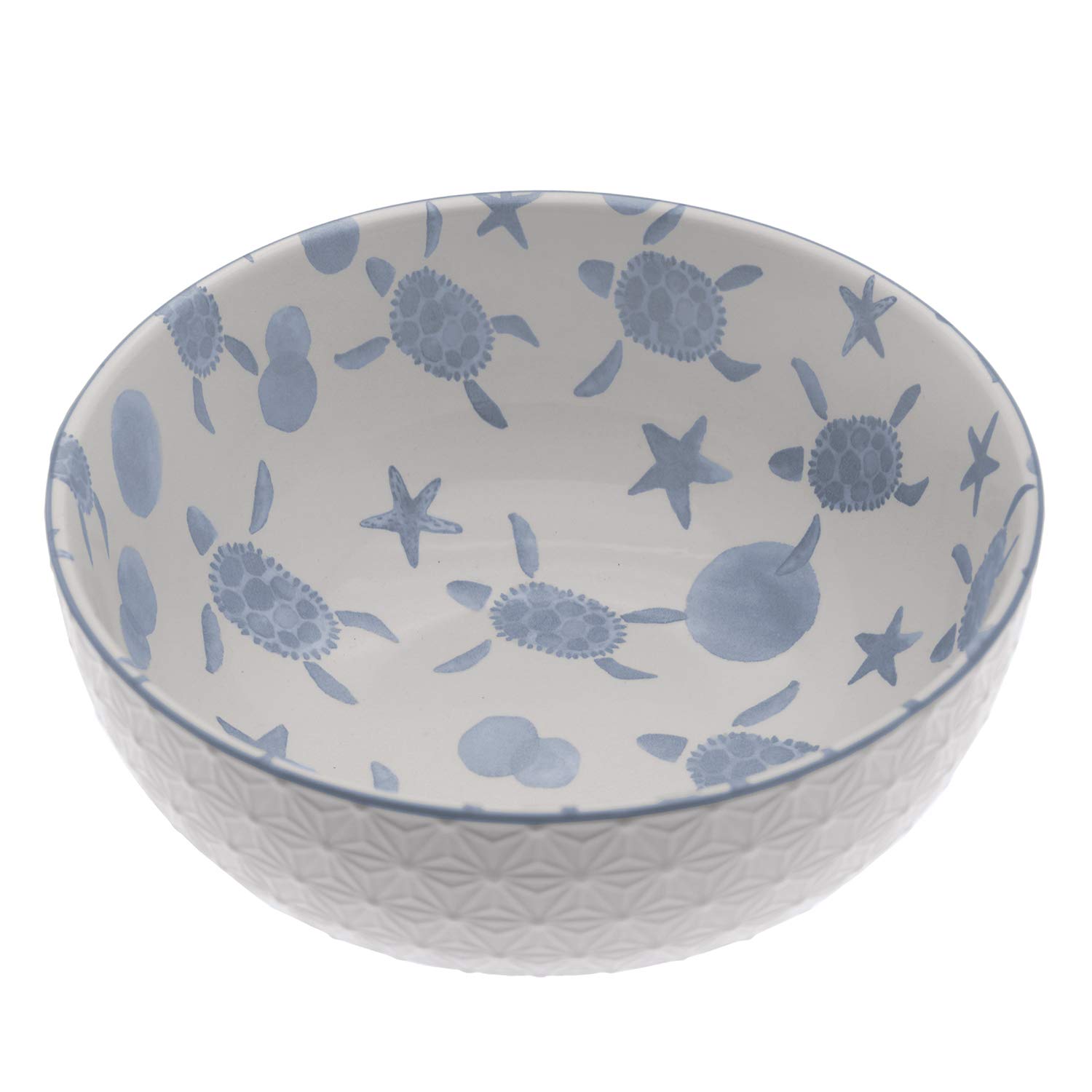 DRW Set di 4 insalatiera in ceramica con disegni in bianco e blu 20,3 x 20,3 x 9,4 cm