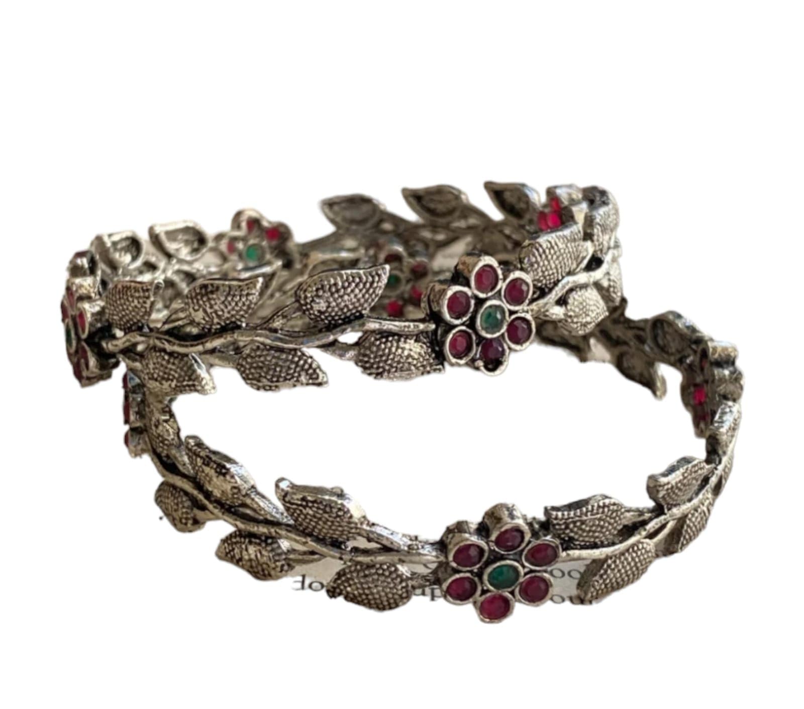 Kamaakshi Red Oxidised Silver Trendy Floral Design Bangles For All Traditional Ocassion For Women (2.4) (B09W5SSL3Q) Amazon Price History, Amazon Price Tracker