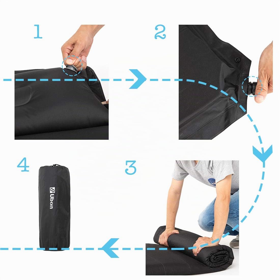 Ubon Matelas de Randonnée Autogonflants Camping Double Gonflable Automatique avec Oreillers d'air Confortable pour 2 Personnes 3.6cm Matelas de Camping en Mousse Portable et Léger