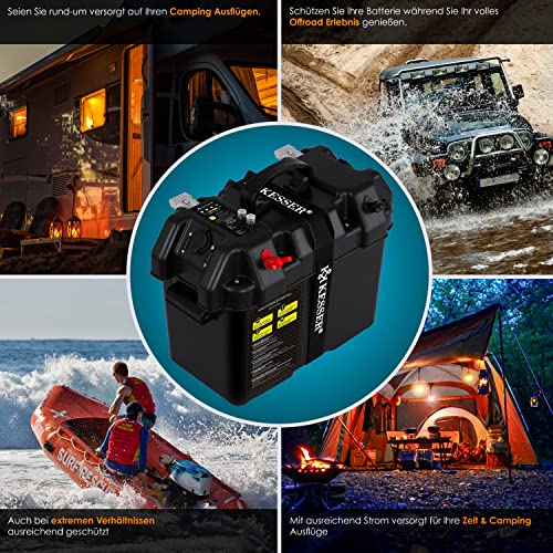 KESSER® Accubox voor bootmotor, elektrische motor, rubberboot, buitenboorder, camper, accubox, boten, USB en 12 V aansluiting, accu, sigarettenaansteker, led-display - Image 6