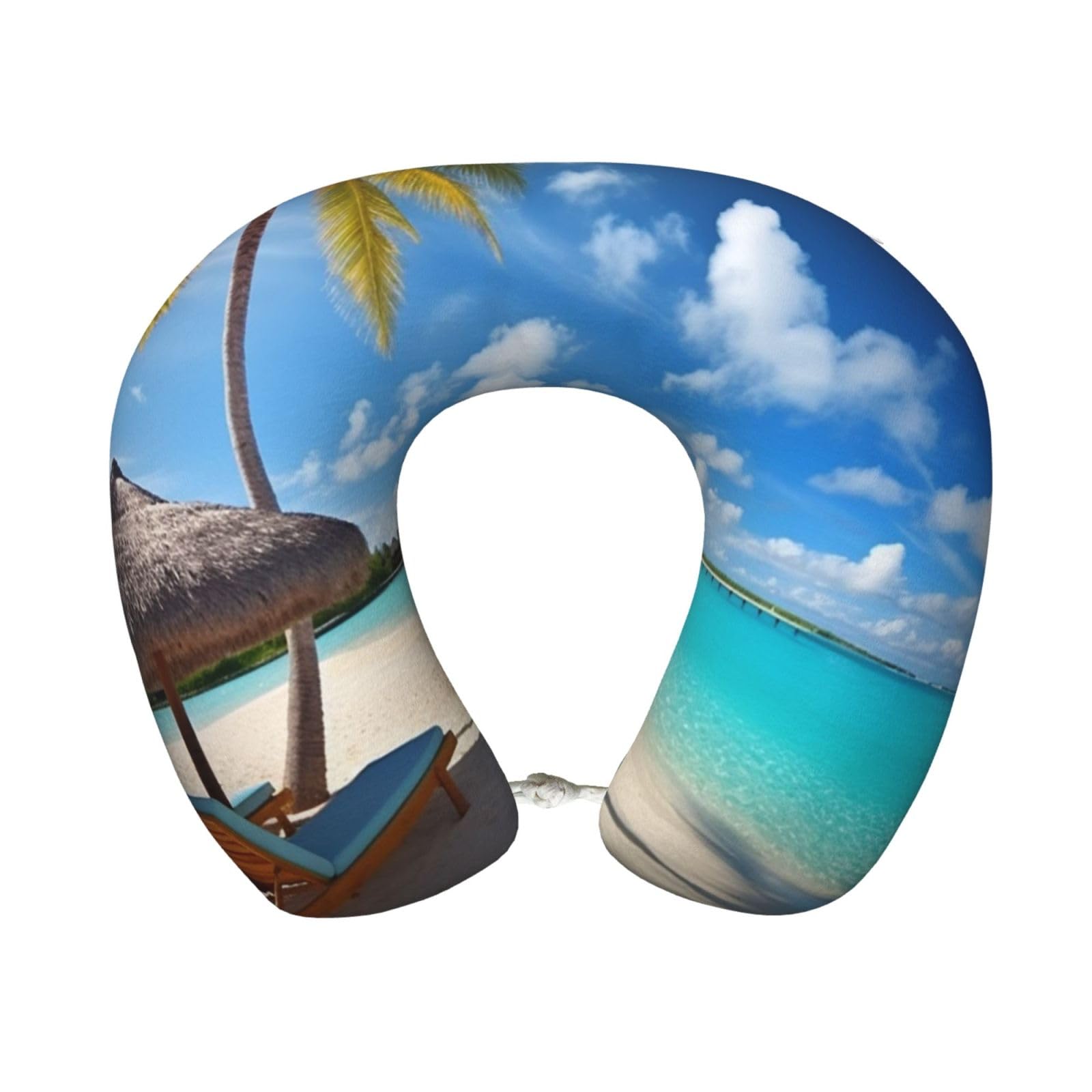 peiyeety Tropical Beach Travel Pillow Memory Foam - Comfortable U Shape Neck Pillows for Sleeping, Neck and Head Support Portable Airplane Pillow Adjustable Flight Pillow, Washable Cover