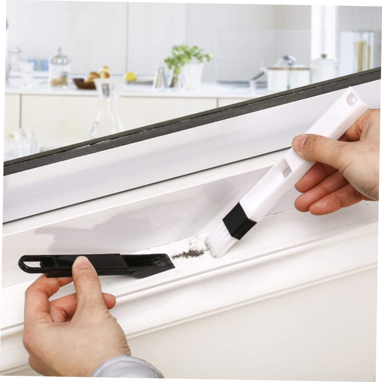 minkissy 3pcs Window Groove Cleaning Brush Keyboard Cleanup Tool Detachable Dustpan Corner Cleaning Brush for Deep Cleaning of Computer Drawer and Wall Corner Black
