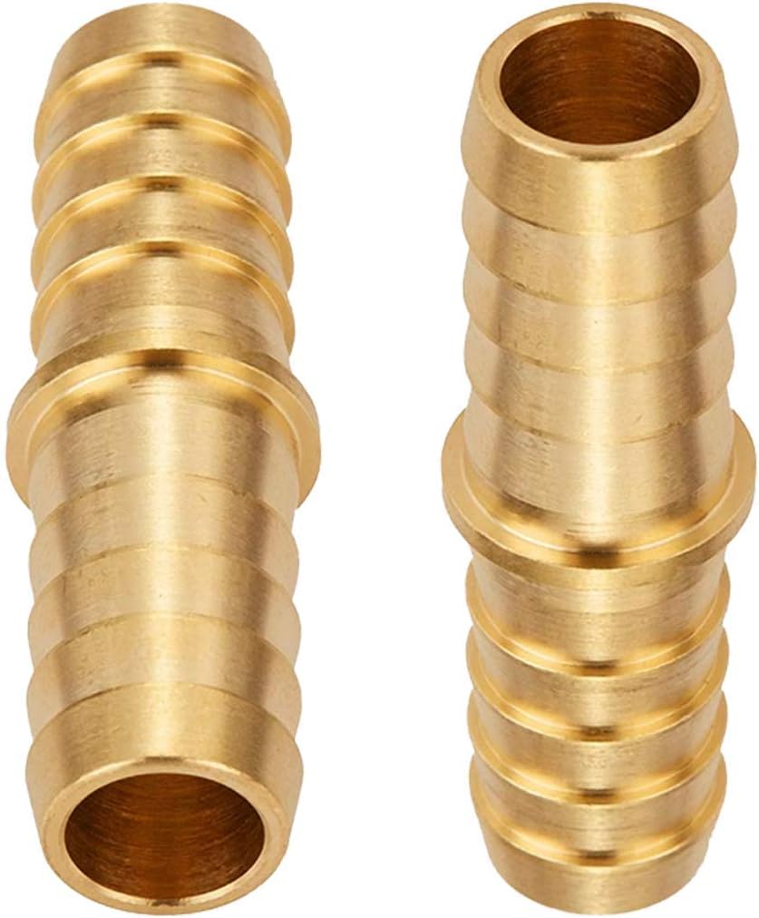 Brass Hose Barb Reducer, 1/4" to 3/8" Barb Hose ID, Reducing Barb Brabed Fittings Splicer Mender Union Air Gas Water Fuel Line Heater Garden Pond Poly Tubing Adapter (Pack of 2)