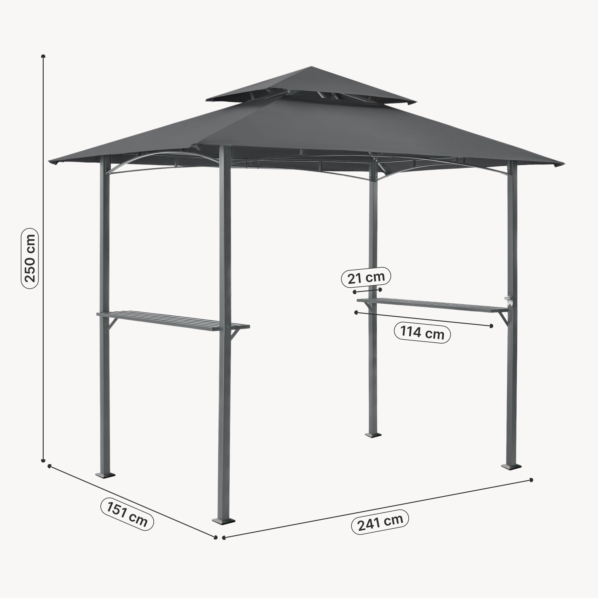 Tonnelle de Barbecue Auvent de Réception pour Jardin Tente avec Comptoir Belvédère Robuste Extérieur Acier Laqué Polyester 250 x 241 x 151 cm Anthracite Gris Foncé