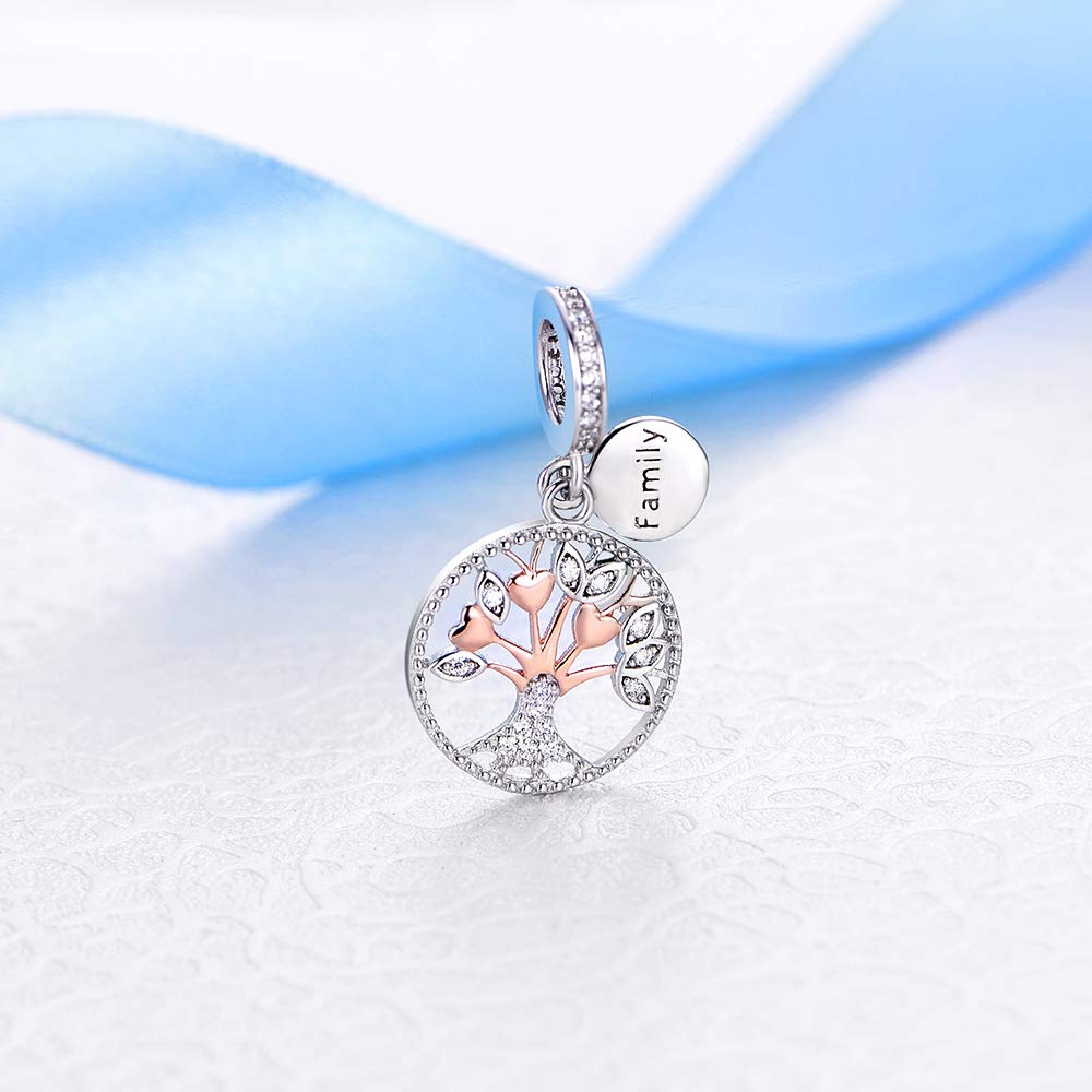 Arbre de la vie Charme,Bijoux femme,Pendentif Charm,Pendentif avec Breloques,en Argent Sterling 925 avec 5A Zircone,Compatible pour Pandora & Européen Bracelets
