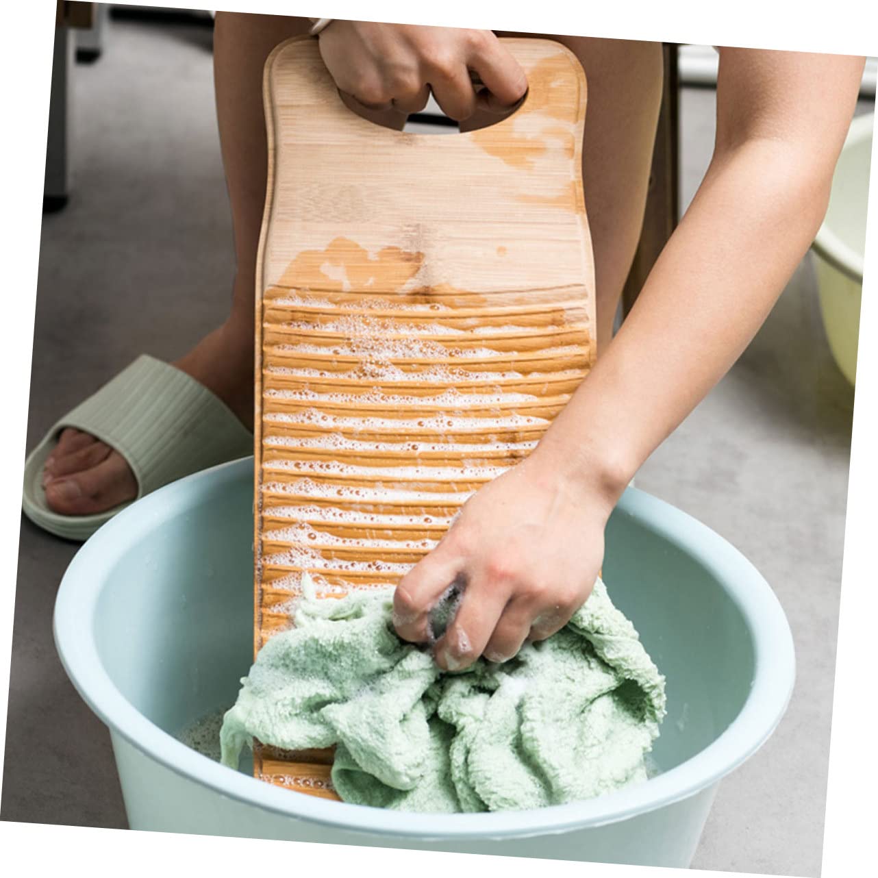 2 Stück Kleines Holzwaschbrett aus Bambus für Wäsche | Beige, Fein und Gratfrei, für Unterwäsche und Handtücher, Reise und Zuhause