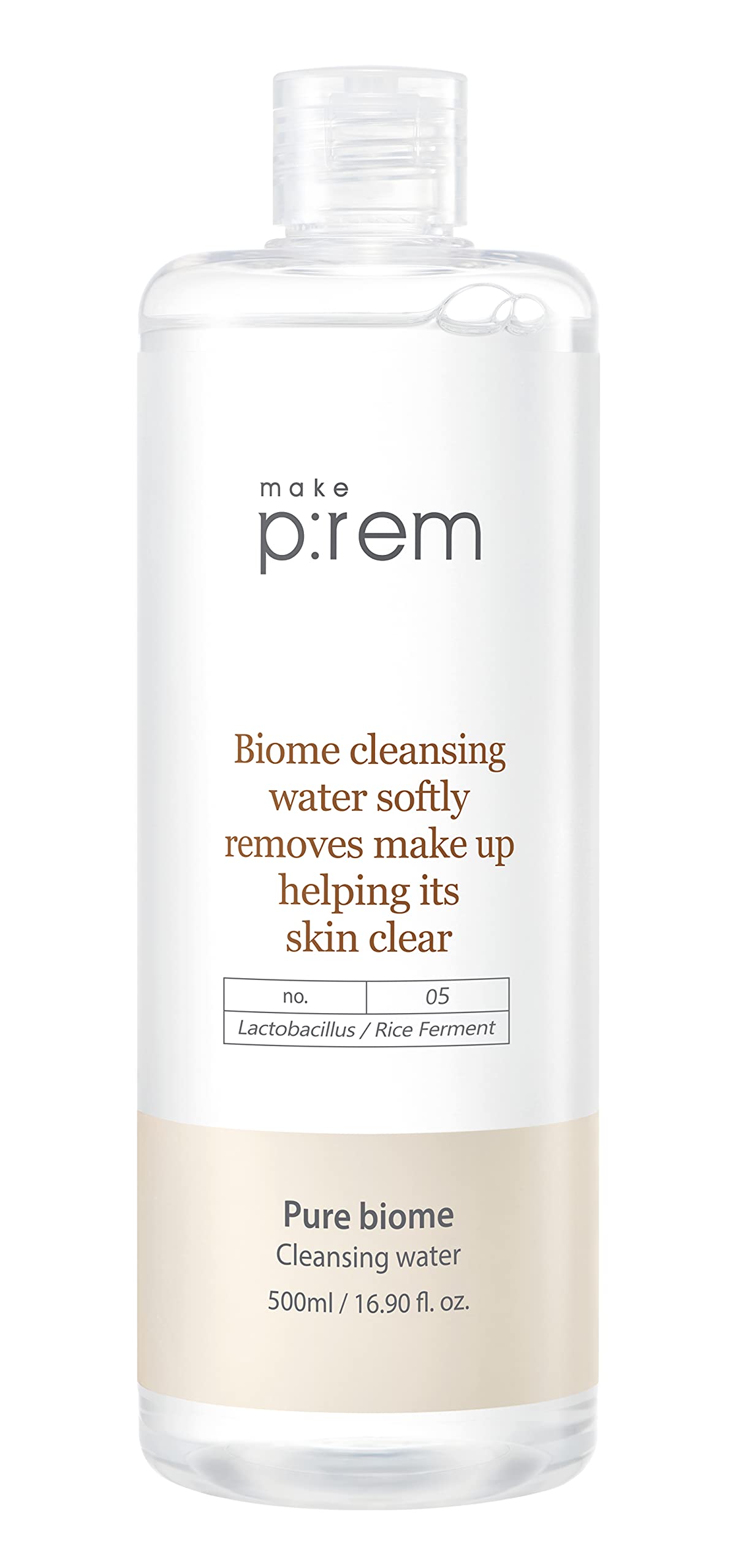 Make P:REM Pure Biome Facial Cleansing Water, Hypoallergenic Korean Rice Makeup Remover, Refines Skin Texture with Rice Protein, EVE Vegan, Korean Skin Care, 500ml, 16.90 Fl.Oz.