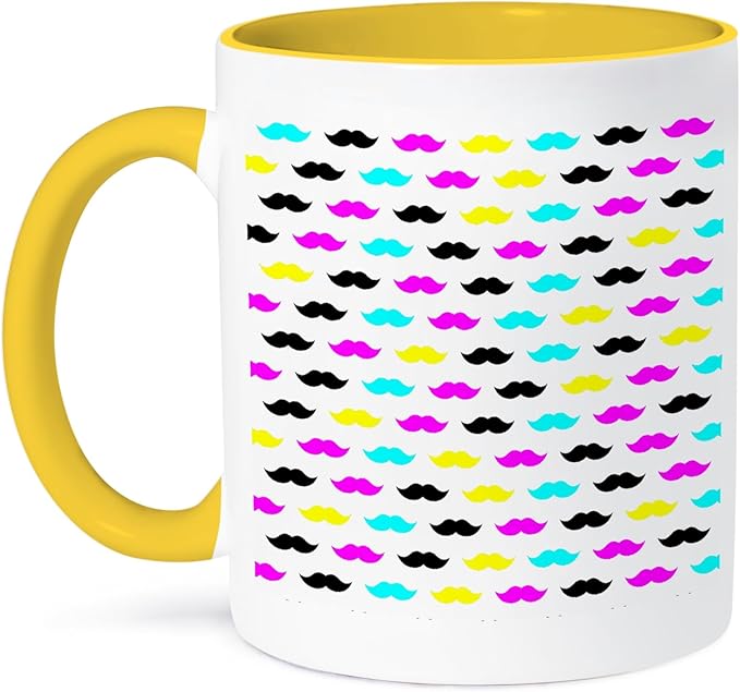 3dRose taza dos tonos diseño bigote cerámica acabado alto brillo amarillo varios colores regalo papá