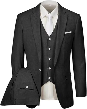 Linen Mens Suit 3-Piece Groom Beach Wedding Tuxedo Formal Slim Fit Outfit Summer Thin Style
