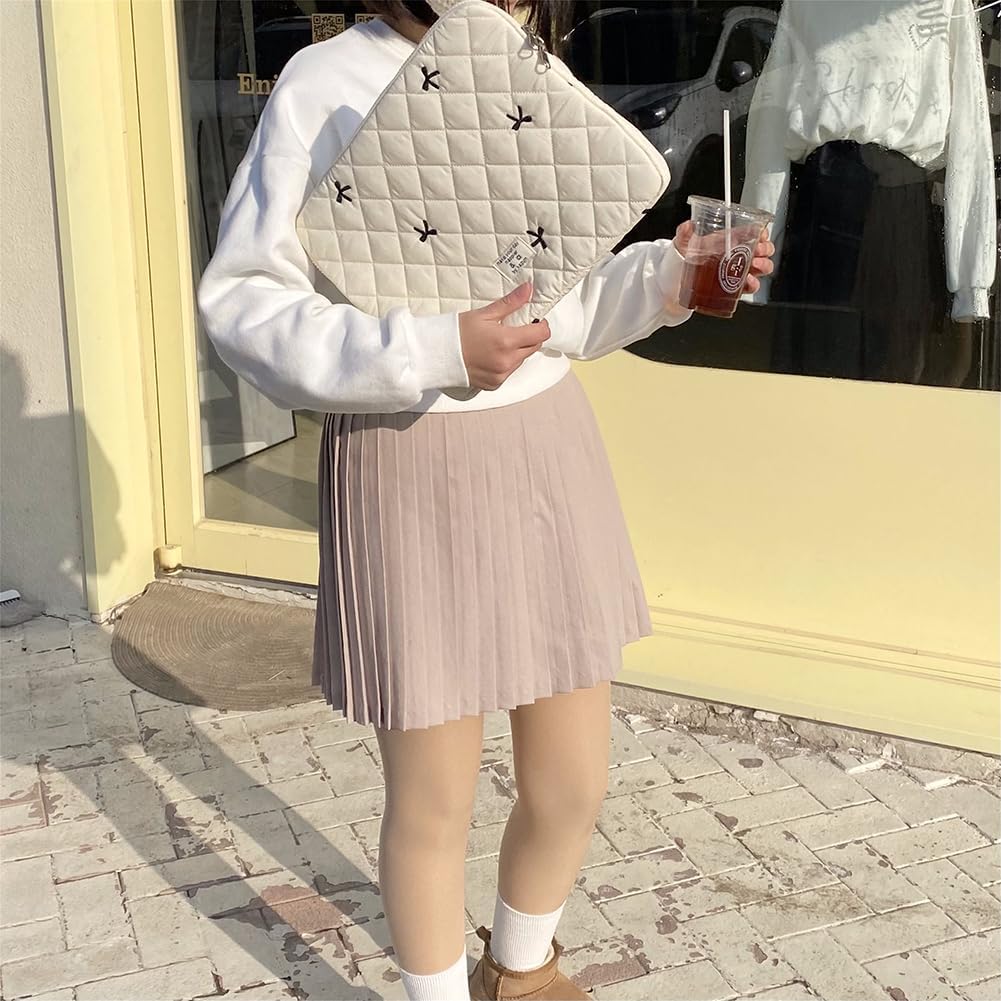 Puffy Laptop Sleeve Case Cute Quilted Computer Bag, 13 Inch Bow Embroidery Printed Laptop Carrying Cases, Coquette Aesthetics Protective Cover, Compatible with 11"" 13"" 15"" Notebook, White - Image 3