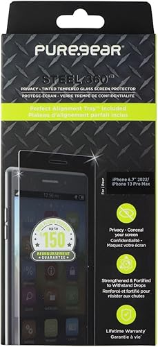 PureGear Protector de vidrio de privacidad de acero 360 para Apple iPhone 14 Plus/13 Pro Max