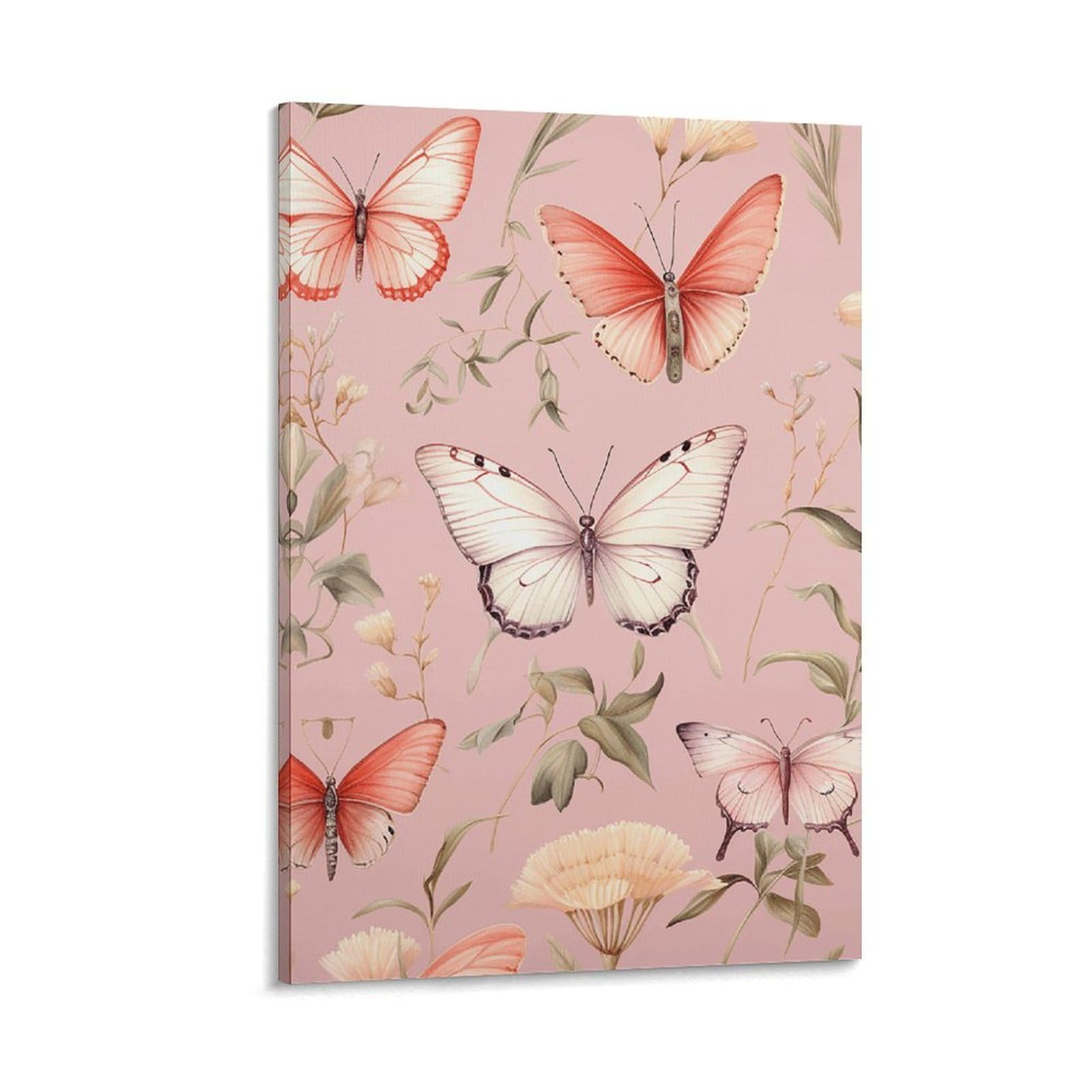 Canvas Wall Art for Living Room 16"x24" Modern Artwork Painting Pictures Hanging Canvas Prints Butterflies And Plants Aesthetic Wall Art for Bedroom Bathroom Office Wall Art Print Decor Butterflies A
