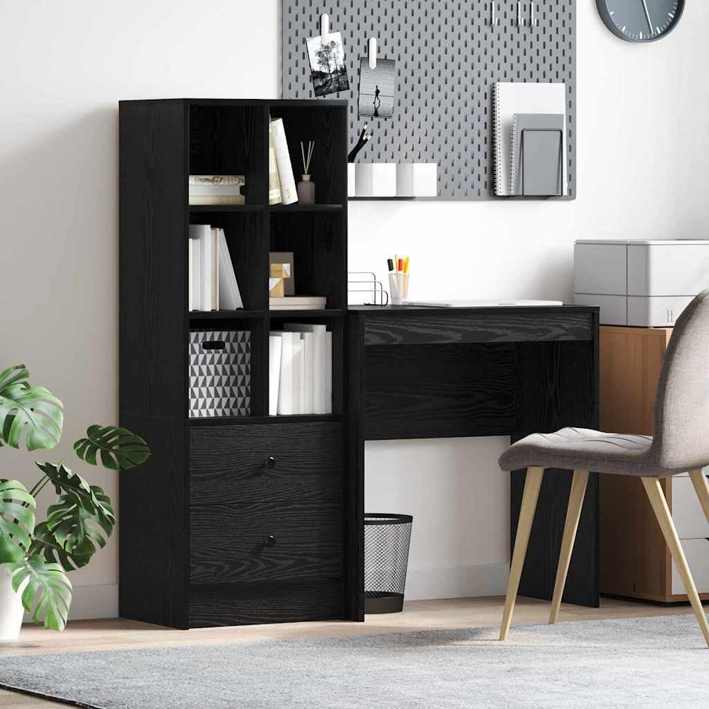 Nowoczesny zestaw biurka z szufladami z czarnego dębu 135,5 x 50 x 127 cm trwały materiał drewniany stylowa konsola do biura domowego wszechstronna przestrzeń robocza meble