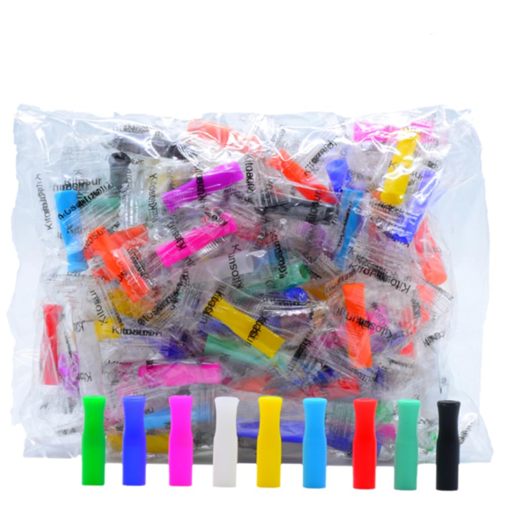 100pcs Straw Tips Reusable Silicone Straws Tips for Meta Several Colors Food Grade Covers Individually Wrapped Silicone Fits for Regular 1/4 Inch Wide Stainless Steel Straws