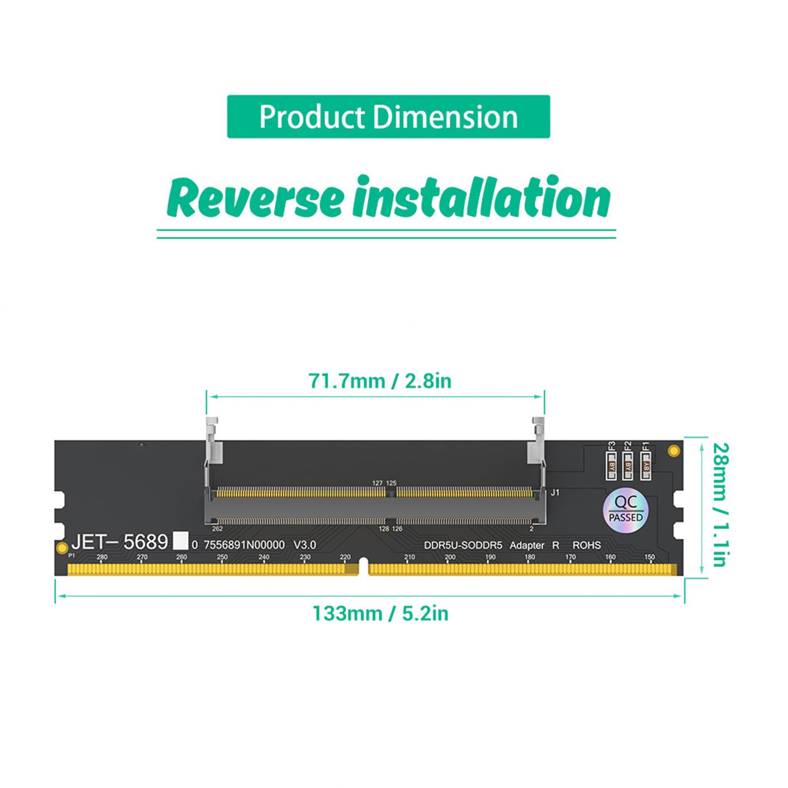 SEAFRONT Adapter DDR5 U-DIMM na SO DDR5 RVS Konwerter Pamięci Laptopa na Komputer Stacjonarny do Naprawy Komputera z Bezpiecznym, Stabilnym środowiskiem Testowym