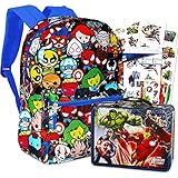 Marvel Avengers Backpack Set - 6 Piece Marvel Superhero School Backpack Bag Set with Snack Box, Pen, Bookmark, Stickers and More (Marvel School Supplies)