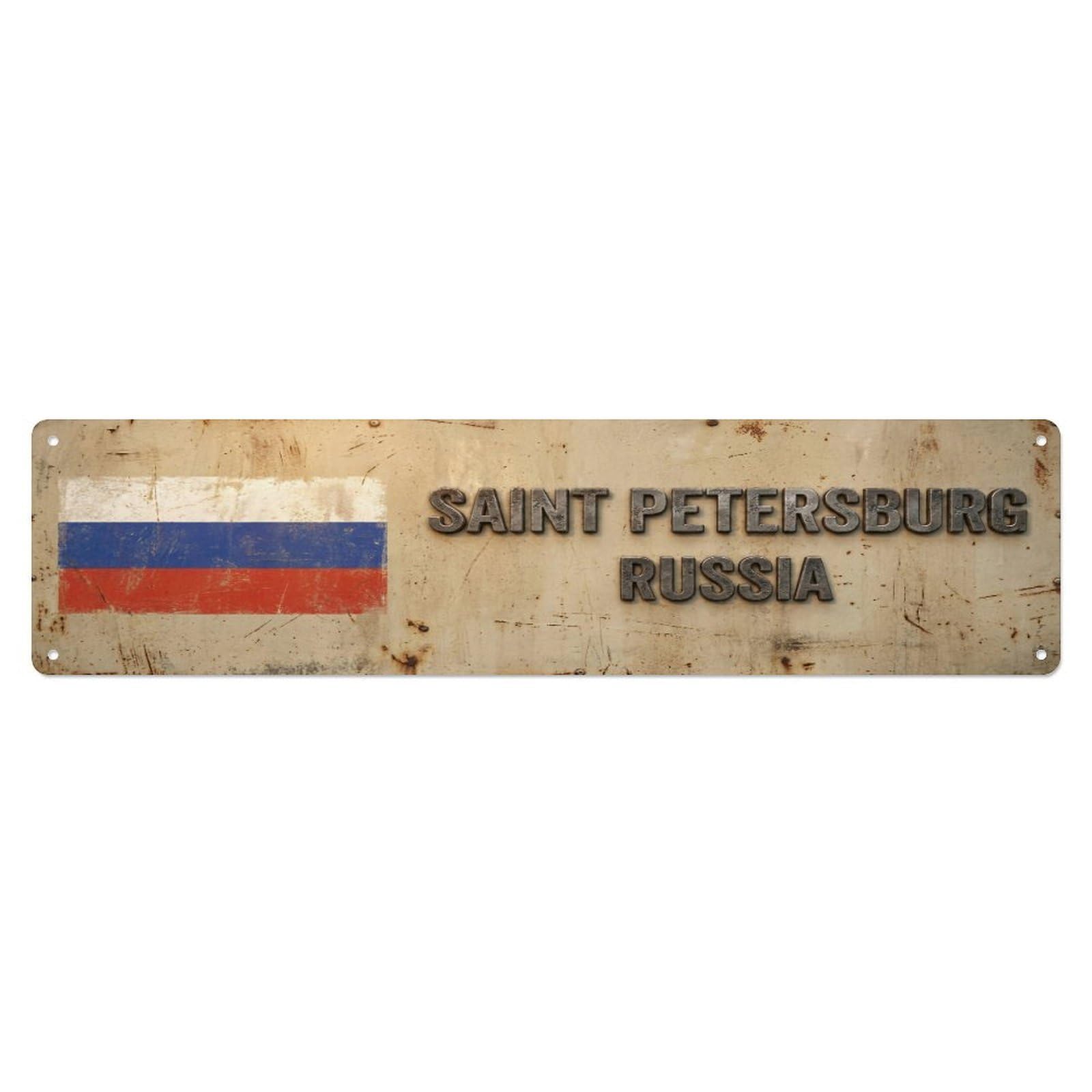 Metal Tin Sign Vintage Saint Petersburg Russia Flag Decor Rustic Travel