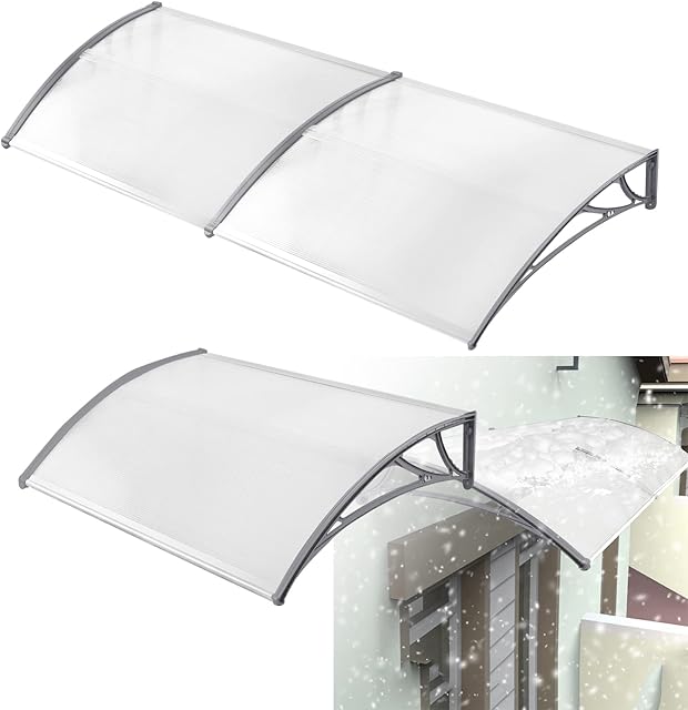 HENGMEI Canopy Outdoor Front Door Canopy Porch Awning Window Rain Shelter Polycarbonate Window Canopy, 200 x 100 cm, Grey