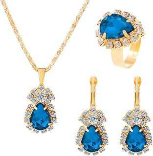 Sparkling Rhinestone Ladies Gifts Bride Silver Bridal Necklace Earrings Ring Set Crystal Wedding Jewelry Set Rhinestone Choker Necklace for Women (Set of 3)