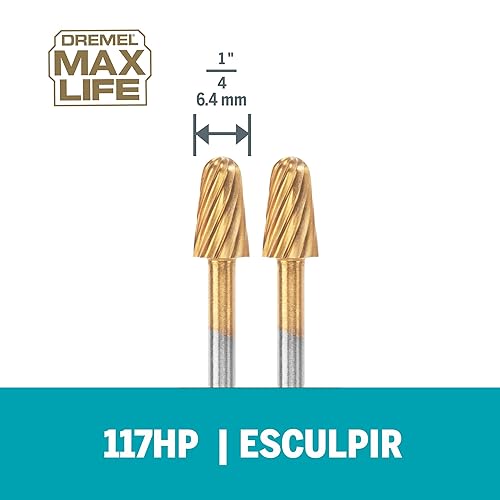 Miniatura 6 de Dremel 117HP Max Life 14" (6.4mm) Broca de tallado rotativa de alto rendimiento, paquete de 2