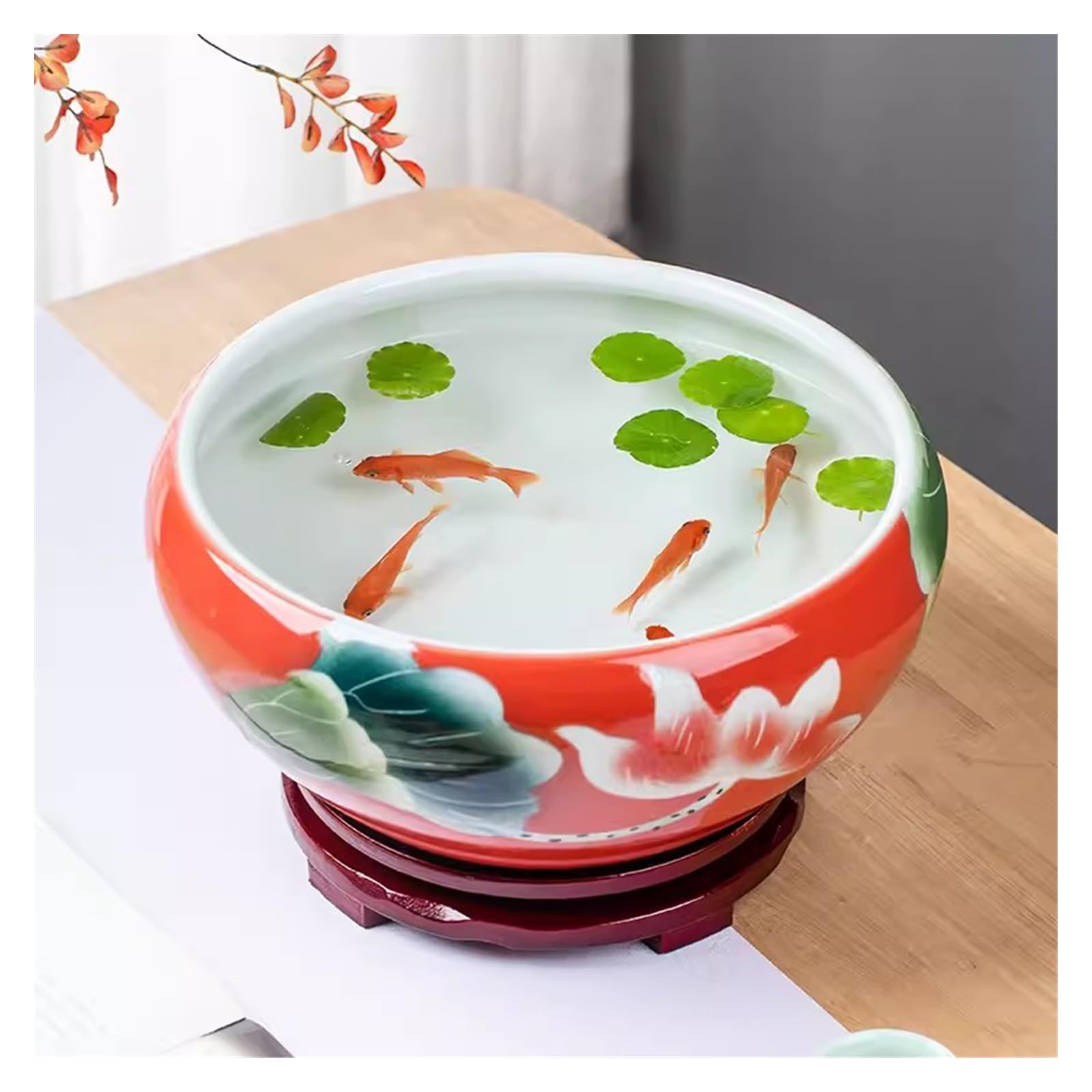 Aquarium Aquarium en céramique Peint à la Main Bureau Grand Bol de Couchage Lotus Narcisse Lotus Pot Cylindre Salon Chambre Petit Aquarium (Size : 32cm)