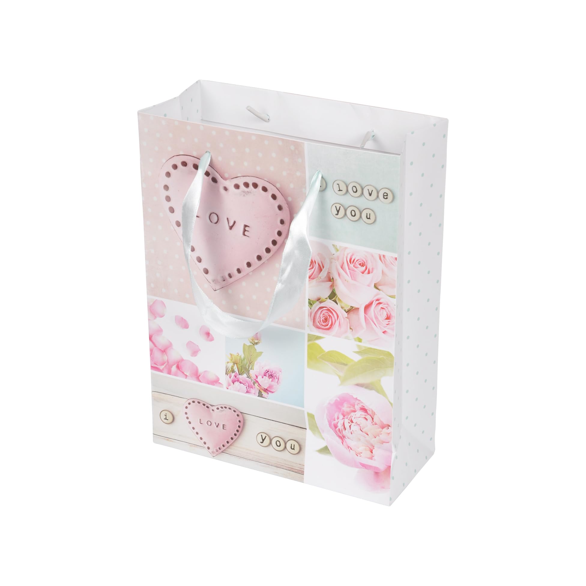 Homéa, Paper Gift Bag with Ribbon Handle Romantic Heart Height 29 cm