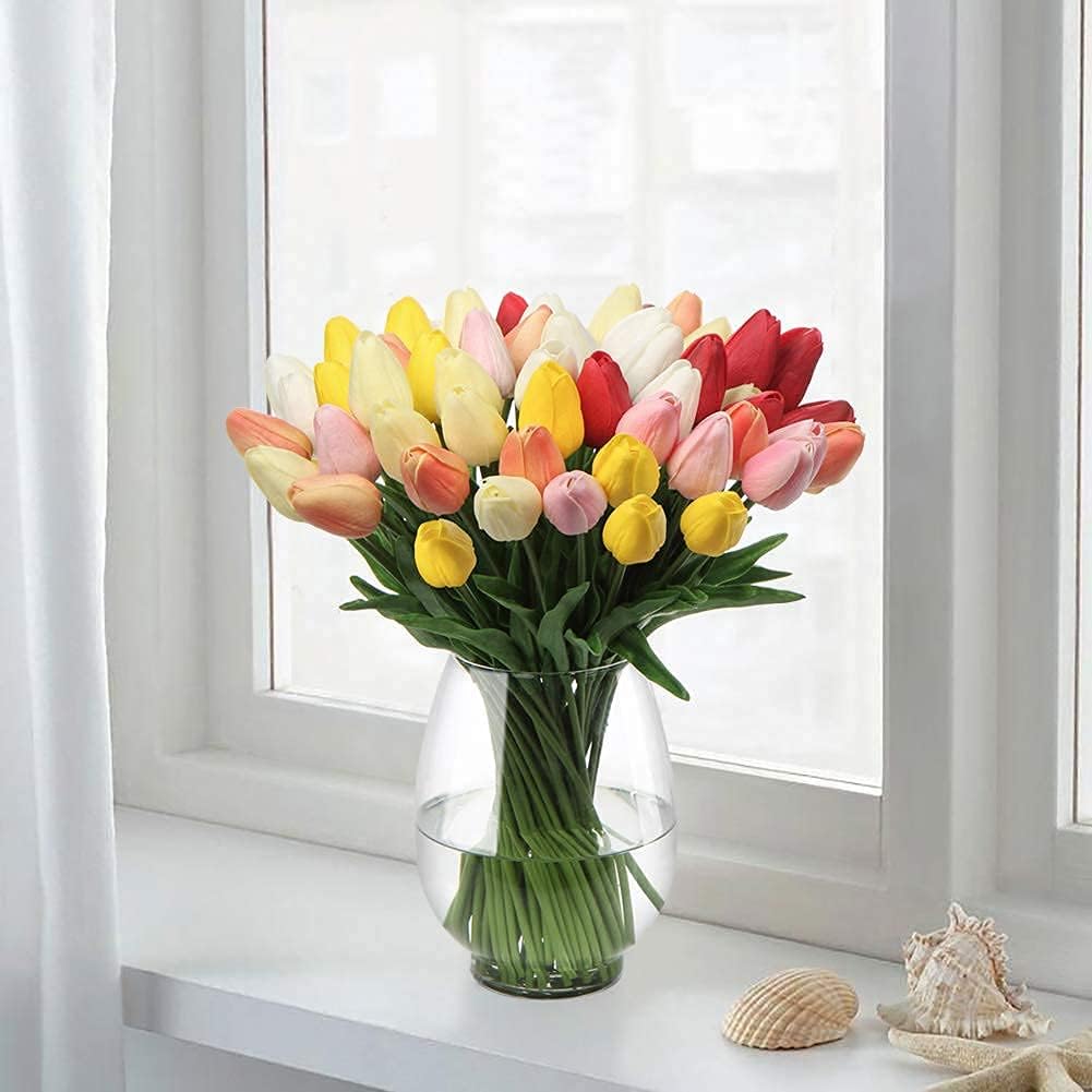 20 Pcs Orange Tulips Artificial Flowers Real Touch Fake Tulips Fake Flowers for Mother's Day 13.5" Faux Tulips Faux Flowers Bulk Artificial Tulips Flowers for Vase Centerpieces Home Wedding Bouquet - Image 4