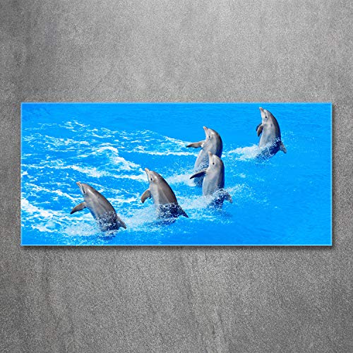Photo décorative dauphins tableau en verre 120x60 cm bleu salon - 3