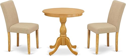 East West Furniture ESAB3-OAK-04 Eden - Juego de comedor de 3 piezas para espacios pequeños contiene una mesa redonda de madera con pedestal y 2