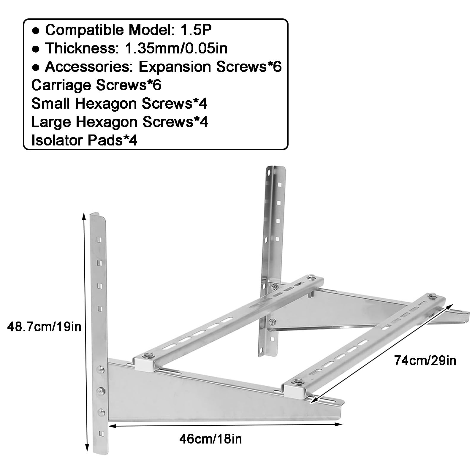Staffe per Condizionatore Esterno, Staffa Condizionatore D'aria con Doppie Barre Trasversali, Supporto a Parete in Acciaio Inox per Condensatore da 1,5-3 P(48.7x46x74cm/19x18x29in)