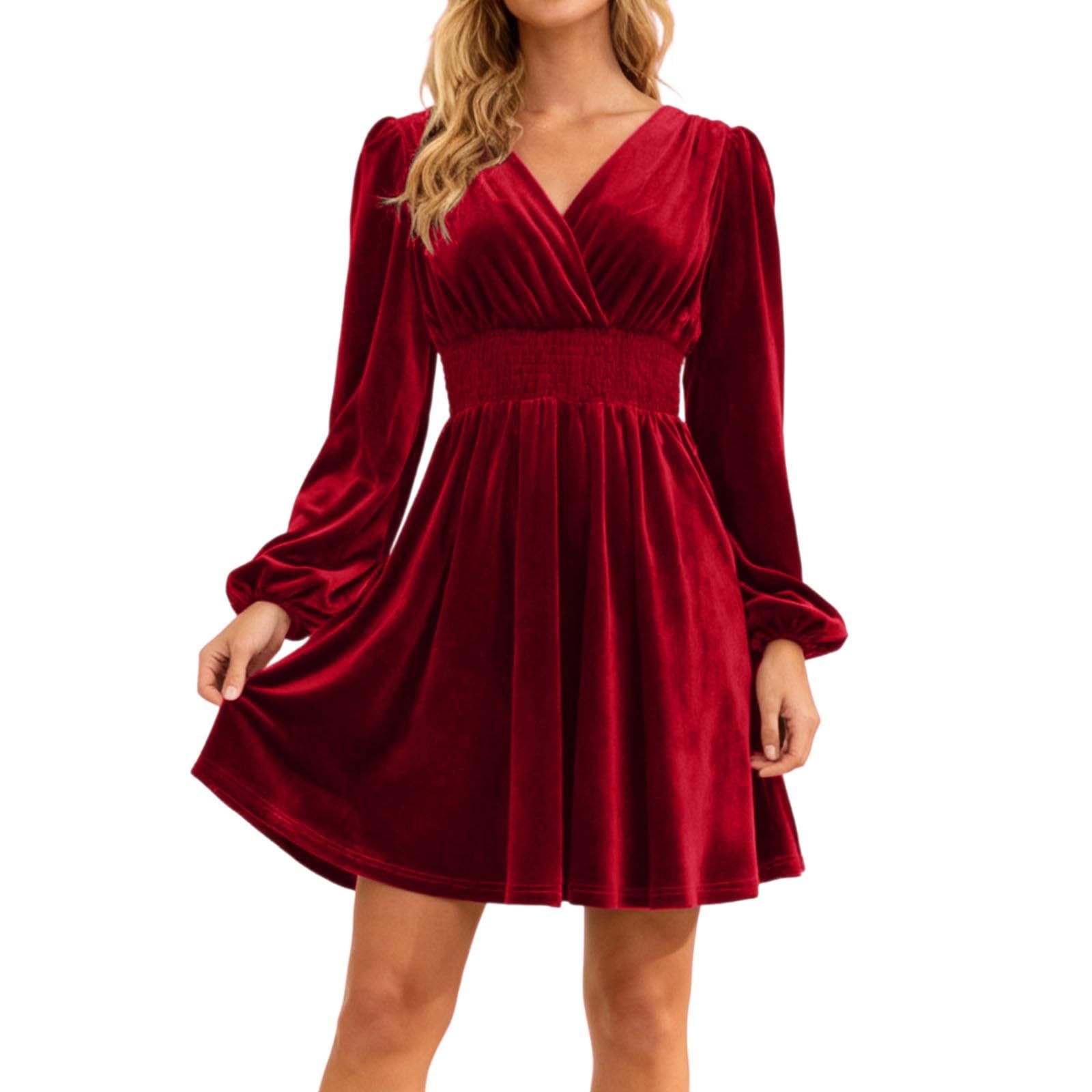 TTDGYYXW Freizeitkleider Strickkleid Damen Pulloverkleid Elegantes Herbstkleid Winterkleid Elegantes Samtkleid für Damen – Weich, Bequem, Fließend, A-Linie, Langarm, Perfekt für Festliche Anlässe