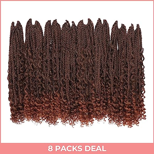 Toyotress Bohemian Box Braids Crochet Hair - 12 Inch 8 Packs Ombre Brown Box Braids Crochet Hair Curly End Crochet Braids, Short Pre-Looped Synthetic Braidsing Hair Extensions (12 Inch, T30-8P) #TOP4