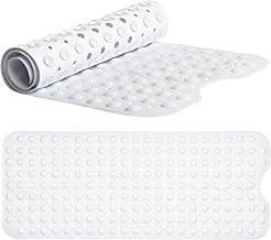 White Bath Mat - Machine Washable Shower Mat For Kids And Elderly - (101x40cm) Extra Long Bath Mat Non Slip Anti Mould Shower Mat - Rubber Suction Cup Non-Slip Bath Mats for Inside Bath