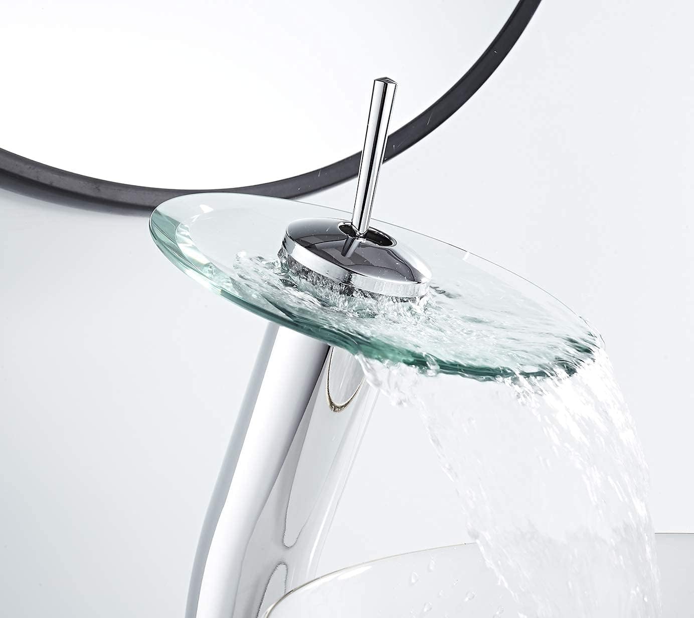 Vessel Chrome Faucet Bathroom Waterfall Glass Spout Solid Brass Bath Lavatory Vessel Sink Vanity Faucet with Drain Single Handle One Hole Glass Bowl Sink Faucet Tall Body for Above Counter Basin