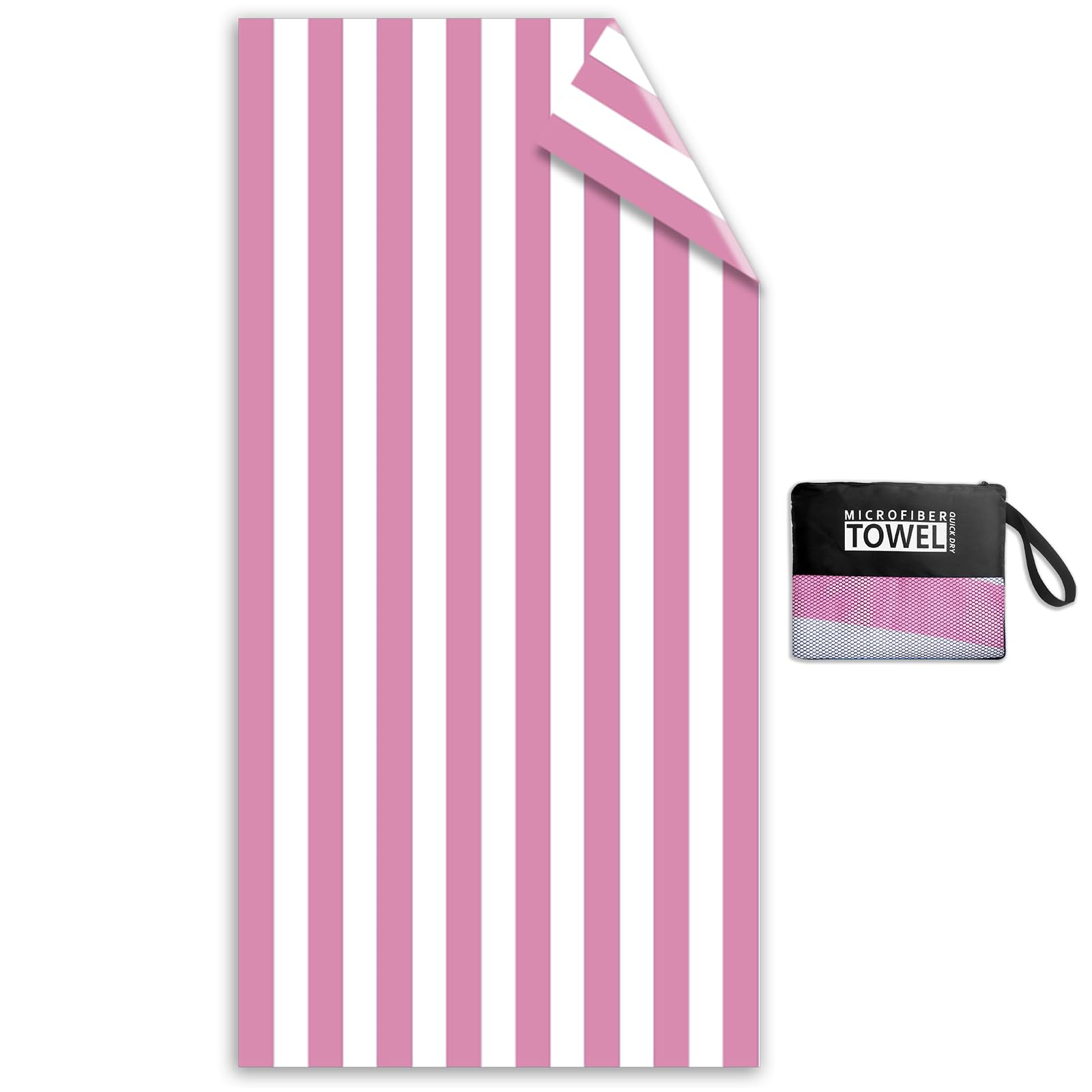 Microfibre Beach Towels for Adults - 1 Pack Double Sided Lightweight Beach Towel 180x90cm Extra Large, Sand Free Absorbent Quick Dry Microfibre Towel with Mesh Bags for Travel, Swim & Sunbathing