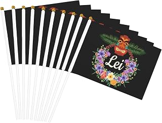 Ten Piece Lei Day Hawaiian May Day Flower Festival 5.5x8.2in Double-Sided Handheld Flag Portable Hand-Waved Flags with Plastic Stick Reusable for Events, Sports & Celebrations
