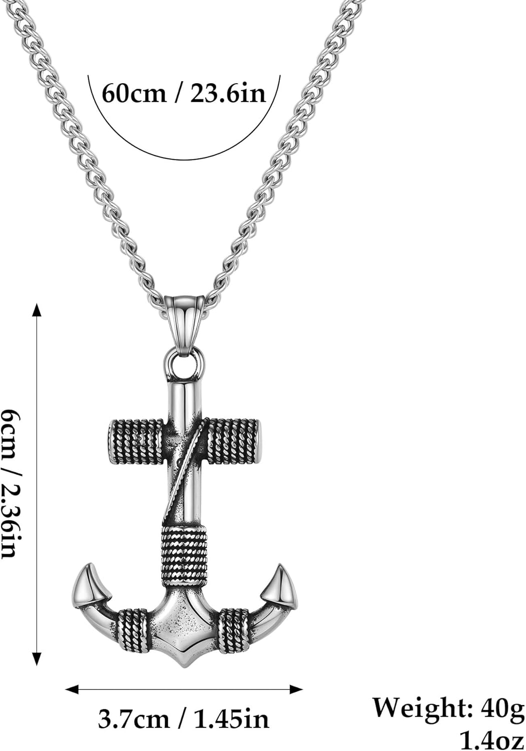 BREGO Men’s Anchor Cross Pendant Necklace - Image 3
