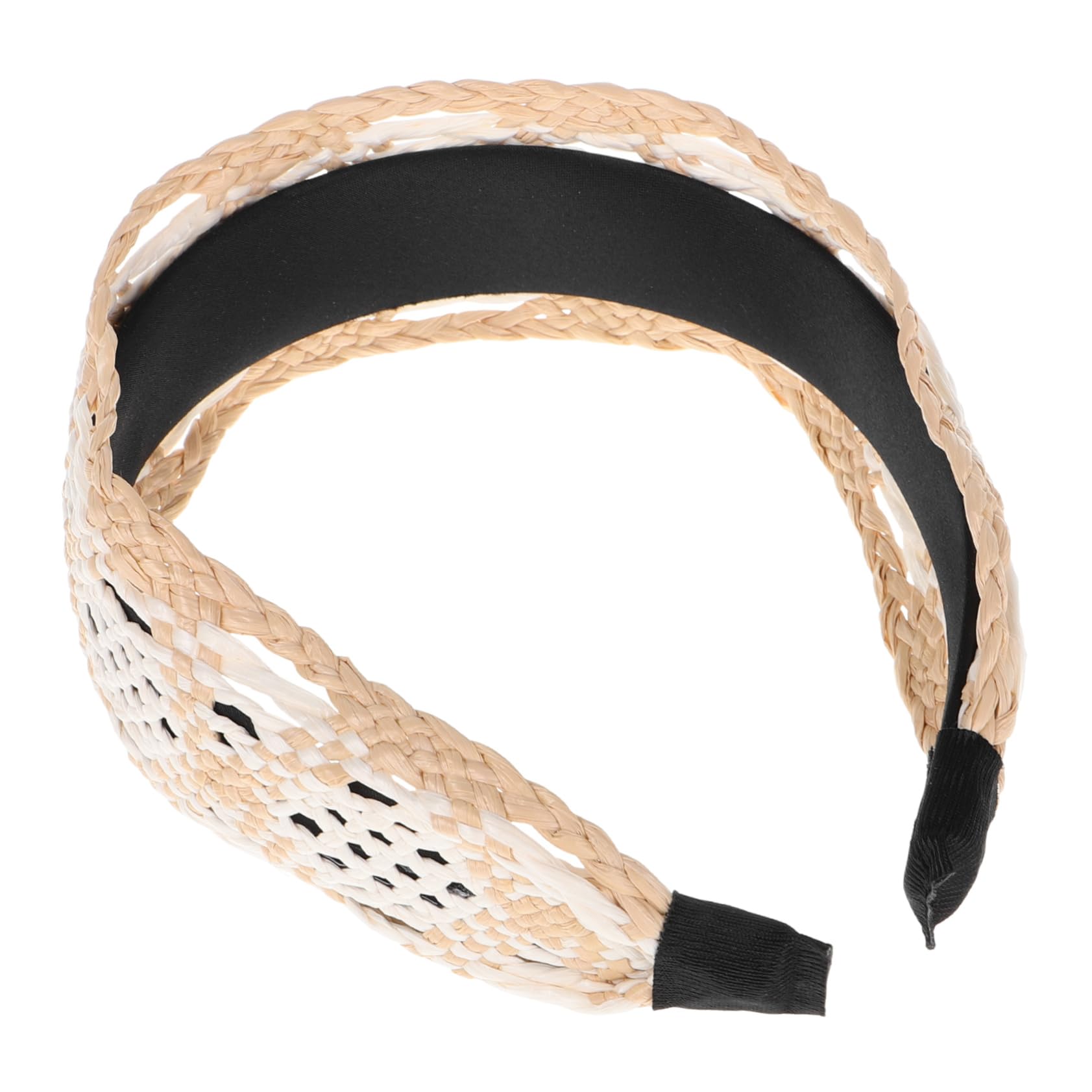 Bandeau Tissé Extra Large en Raphia Beige, Style Vintage