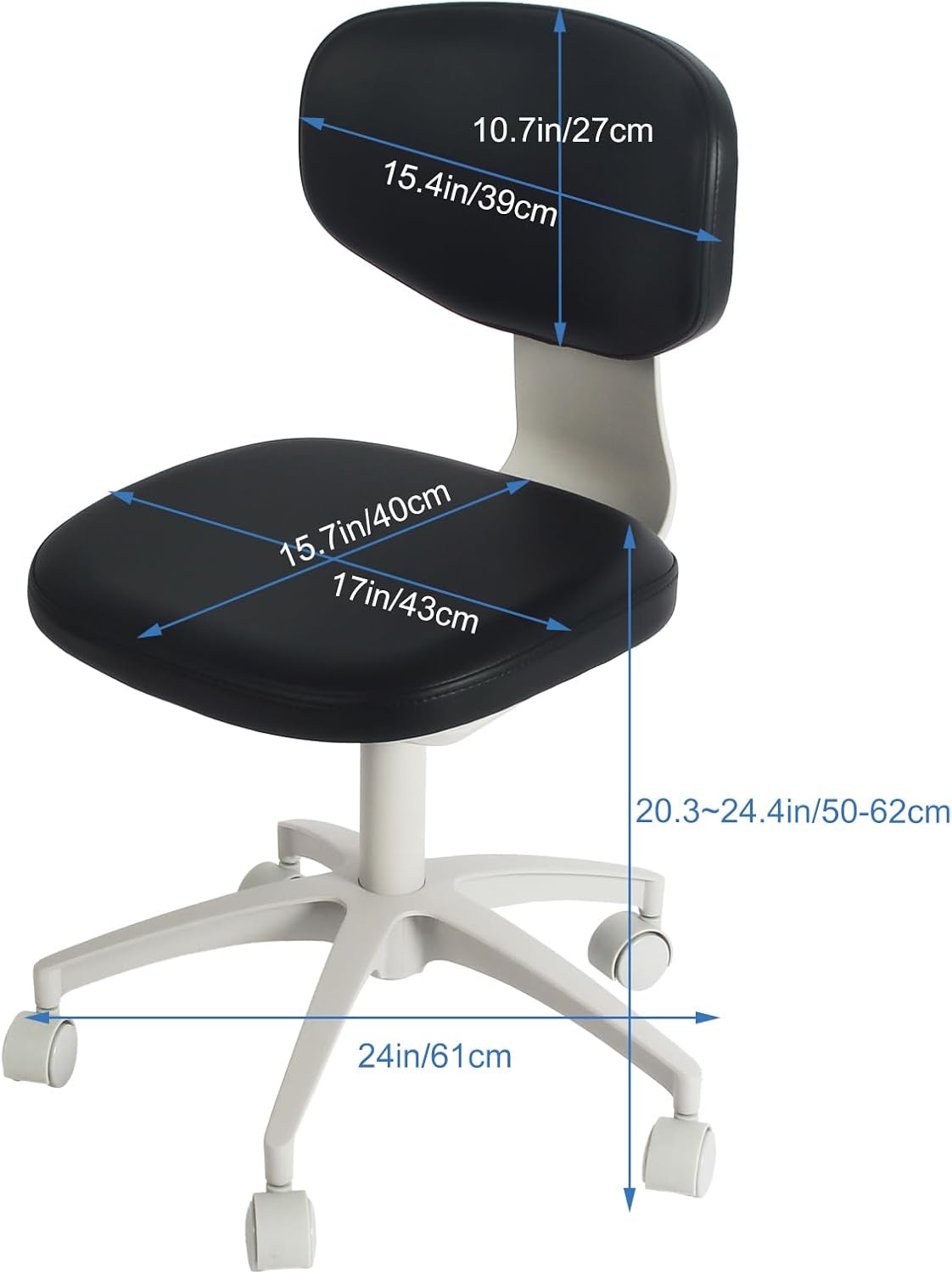 Ergonomic Dentist Chair, PU Leather Swivel Stool with Backrest, Rolling, Black